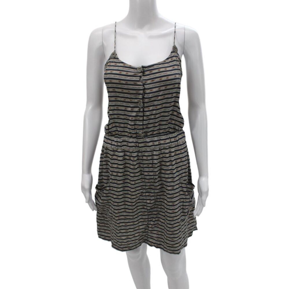 Vena Cava Womens Mini Dress Beige Scoop Neck Silk Striped Bohemian Size 10